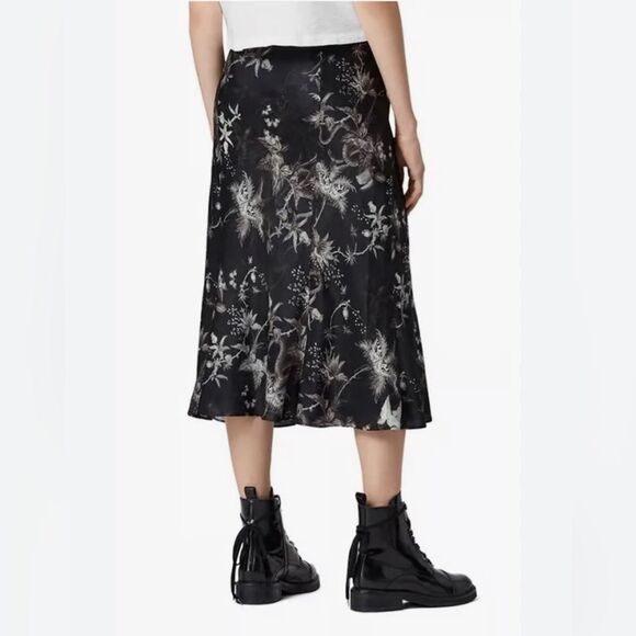 ALLSAINTS Elly Silk Blend Evolution Midi Pencil Skirt Size 10 - Picture 9 of 10